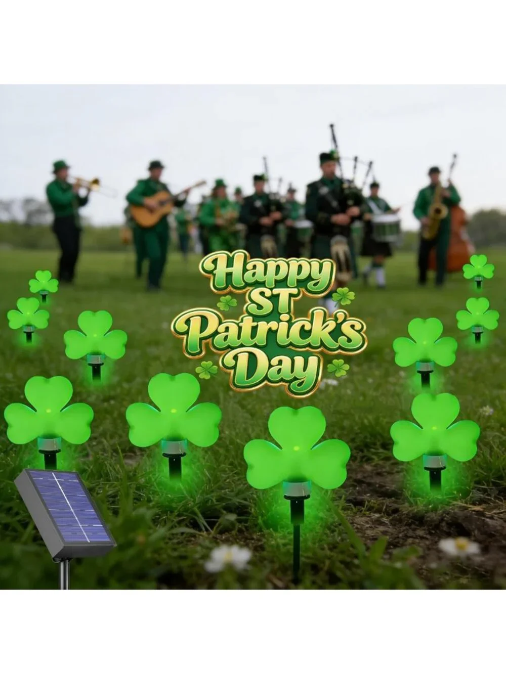 St. Patrick's Day Solar Garden Lights - 8 Pack Waterproof Shamrock Stake Decor